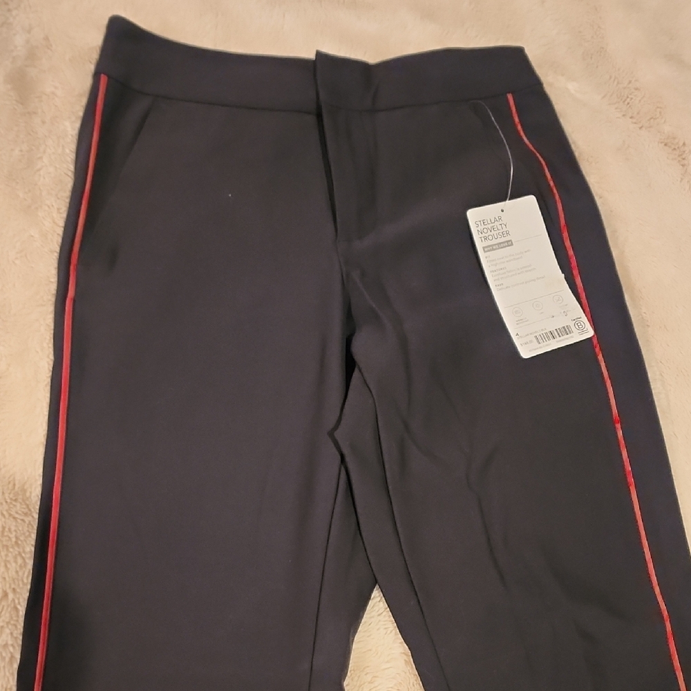 NWT Athleta "Stellar Novelty Trouser" Black Red Side Stripe Size 4